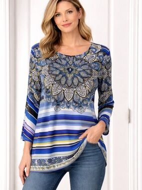 Melissa Paige Blue and Yellow Patterned Dress